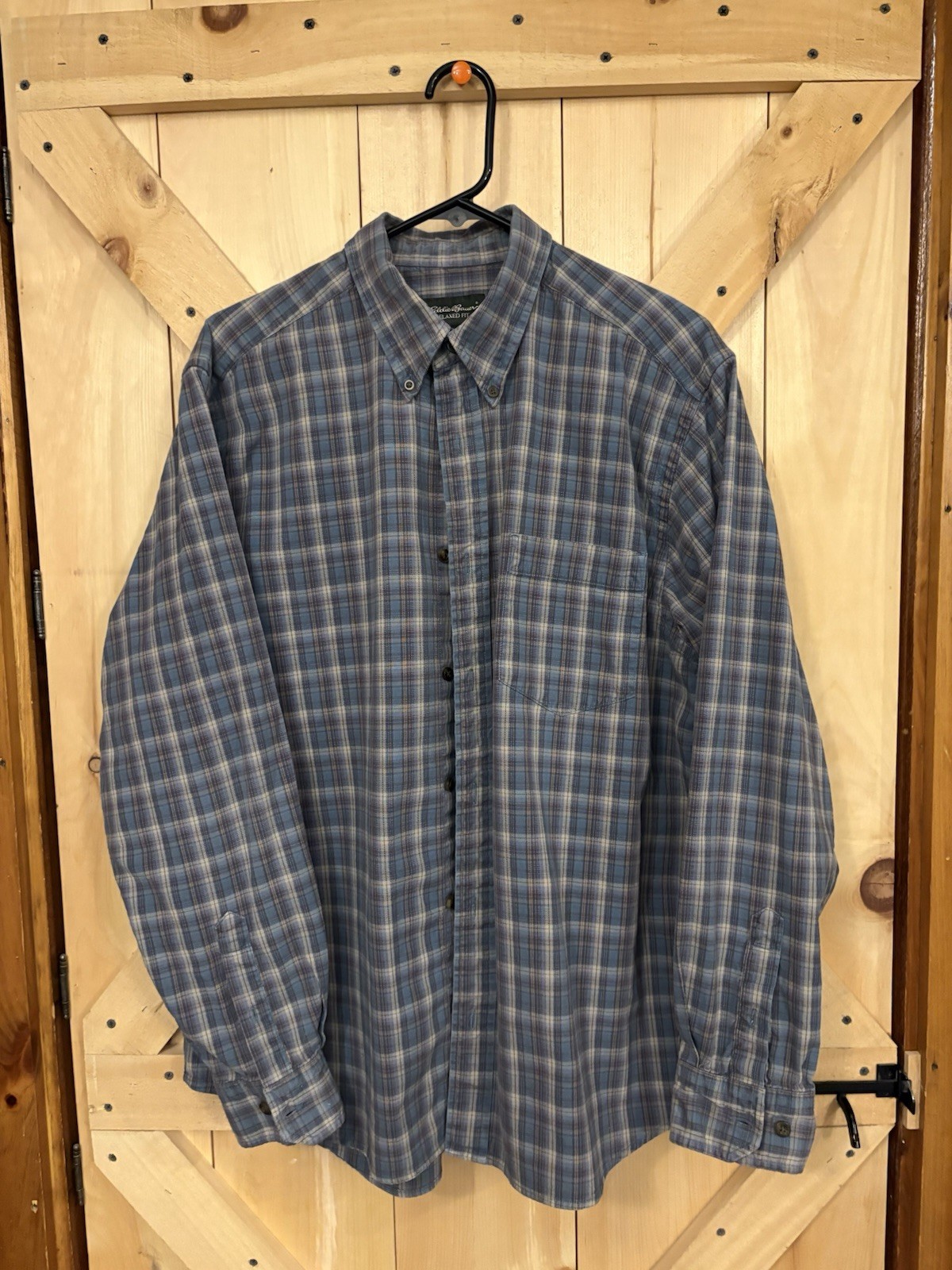 Eddie Bauer Button-Up Shirt Men's Large Long Sleeve Blue  Multi Plaid
