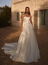 Graceful Strapless With Corset Bride Robe Shiny Sequins Beads Wedding Dress High