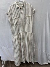Universal Thread Striped Linen Blend Midi Shirt Dress Cream Navy Size Medium