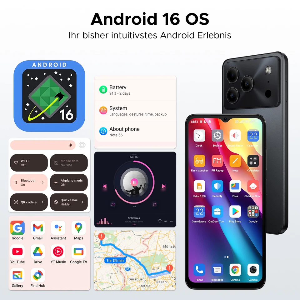 DOOGEE Note 56 Android 16 Handy Ohne Vertrag 6,56" Smartphone 24GB+64GB 6150mAh - Bild 3 von 4