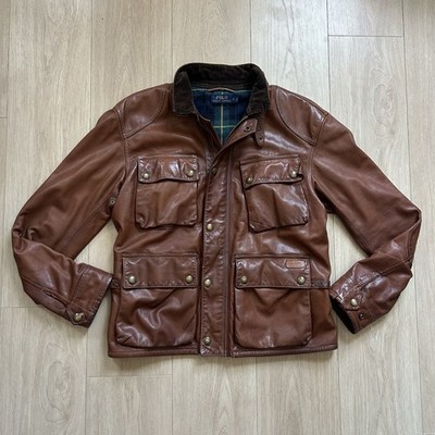 Rare Polo Ralph Lauren Plaid Lined Southbury Leather Jacket