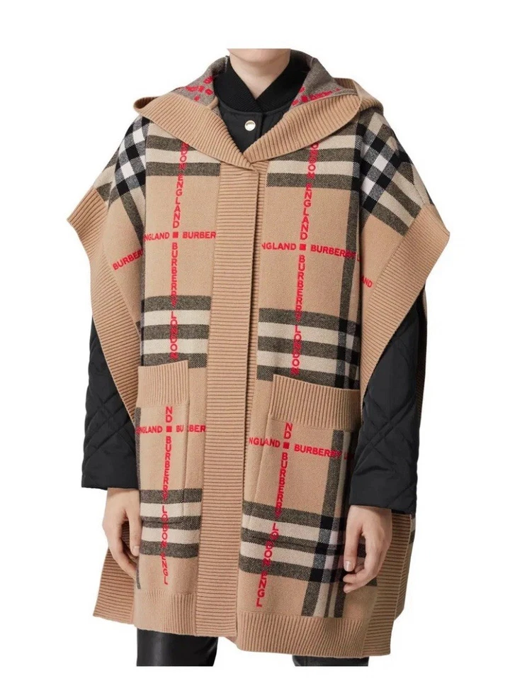 Capa con capucha Burberry talla única a cuadros lana cachemir Foto 2 de 4