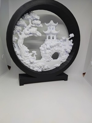 Black & White Pagoda Diorama   Miniature Scenic Display Art 3d Printed