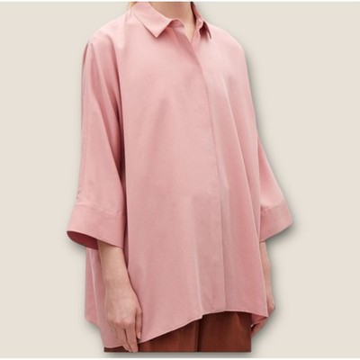 COS Womens Pink Lyocell Oversized 3/4 Sleeve Collared Button Down Shirt Large