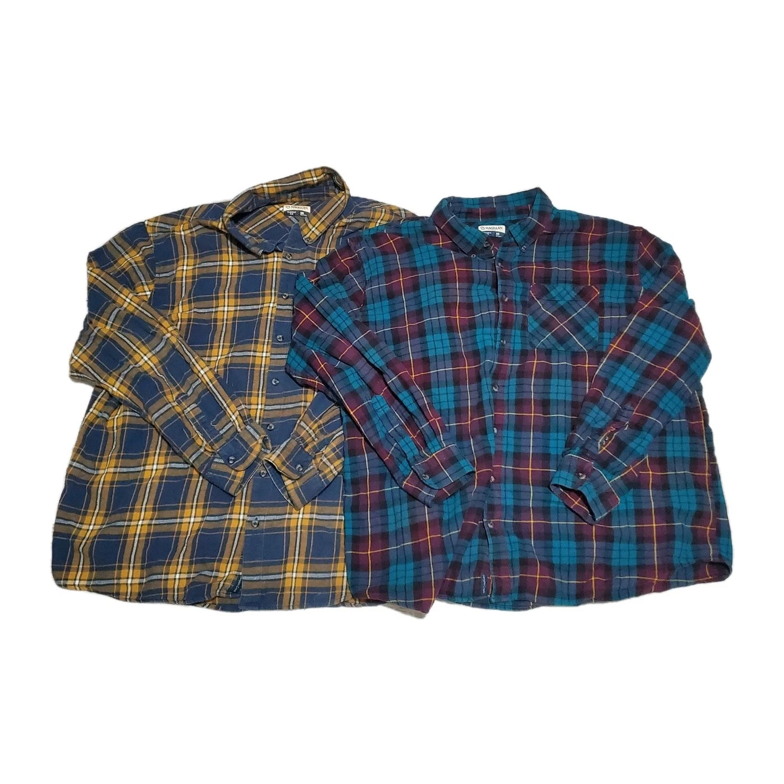 Two Magellan Classic Fit Mens 3XL Plaid Button Up Flannel Long Sleeve Shirts