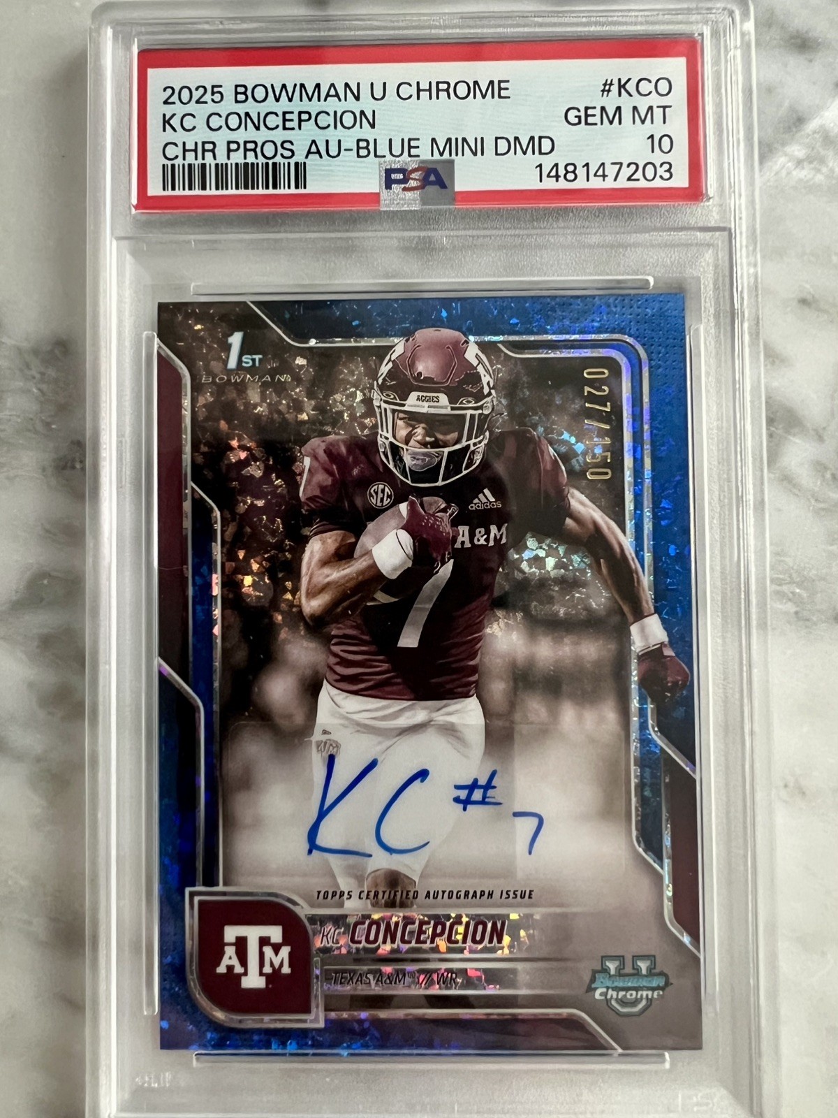 27/150 PSA 10 Pop 3! KC Concepcion Auto 2025 Bowman U Chrome #KCO Blue Mini DMD