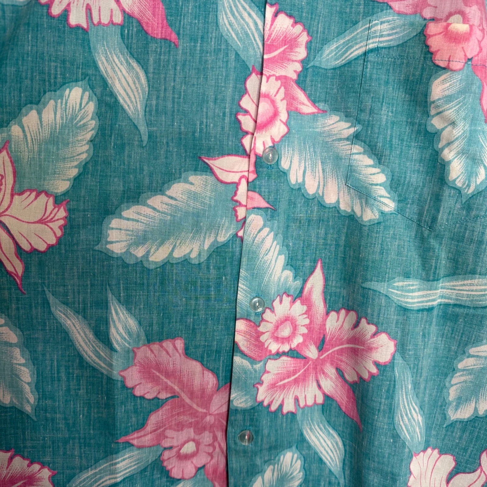 Kai Nani Men's Hawaiian Shirt Blue Pink Floral Print Button Up Made in Hawaii