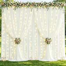 2 PCS Cream White 5x10 FT Backdrop Curtains With Lights String Photo Drapes
