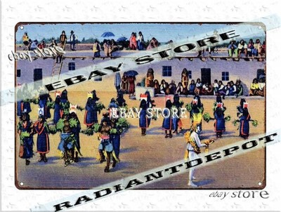 Tin Sign 1940 Pueblo Indian Dance Ceremony Postcard indoor kitchen