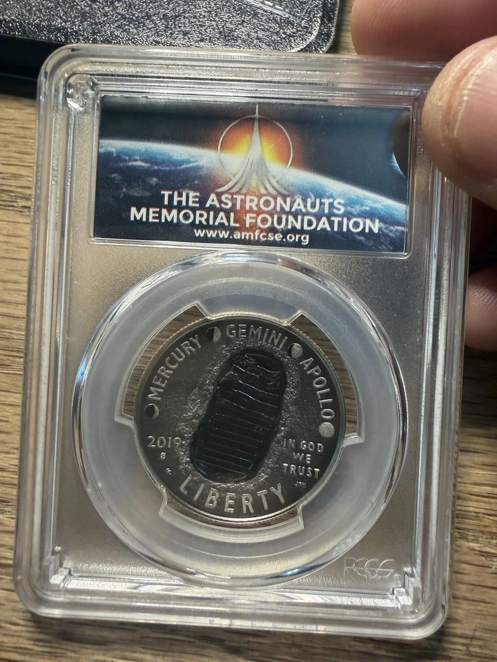 2019 S Apollo 11 50th Anniv FIRST DAY OF ISSUE 50C PCGS PR70DCAM - Image 2 of 3