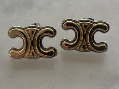 Women s Designer Celine Paris Stud Style Earrings Silver + Gold Tone