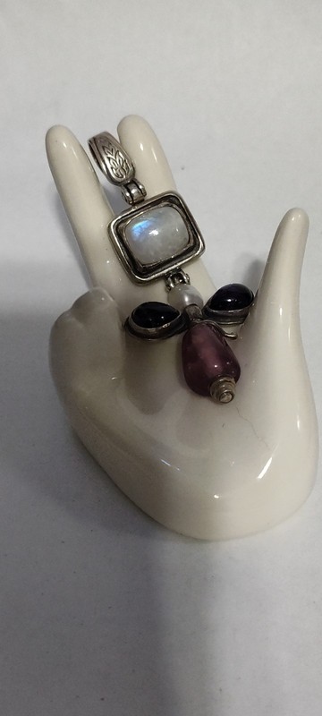 Koukos Mexico Sterling Rainbow Moonstone,Amethyst,Pearl Pendant