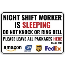 12x8 Night Shift Worker Sleeping Sign, Aluminum, Day Sleeper, Do Not Disturb