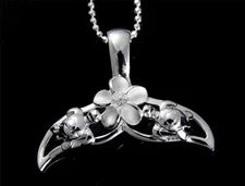 SILVER 925 HAWAIIAN WHALE TAIL SEA TURTLE PLUMERIA FLOWER SLIDE PENDANT CZ