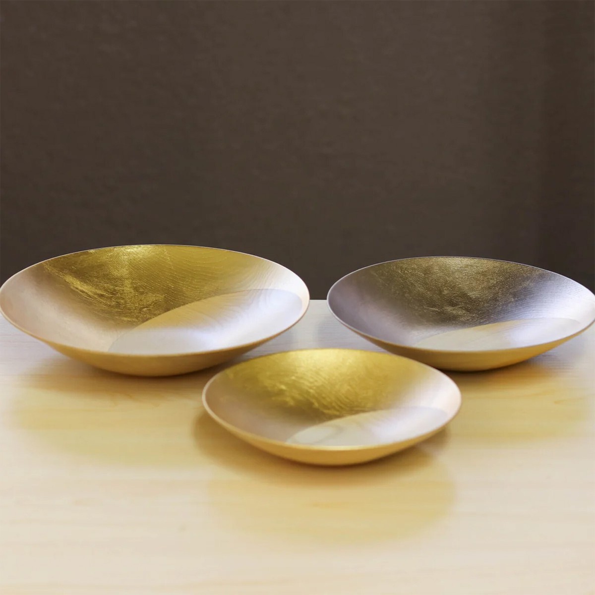 HAKUZA Kanazawa Foil Gold Leaf Wooden Bowl Set S M L Size Japanese