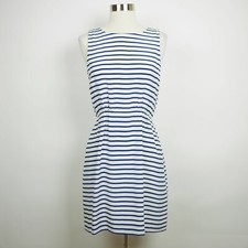 J.CREW Women's 4 - Blue & white striped silk sleeveless A line fit & flare dress