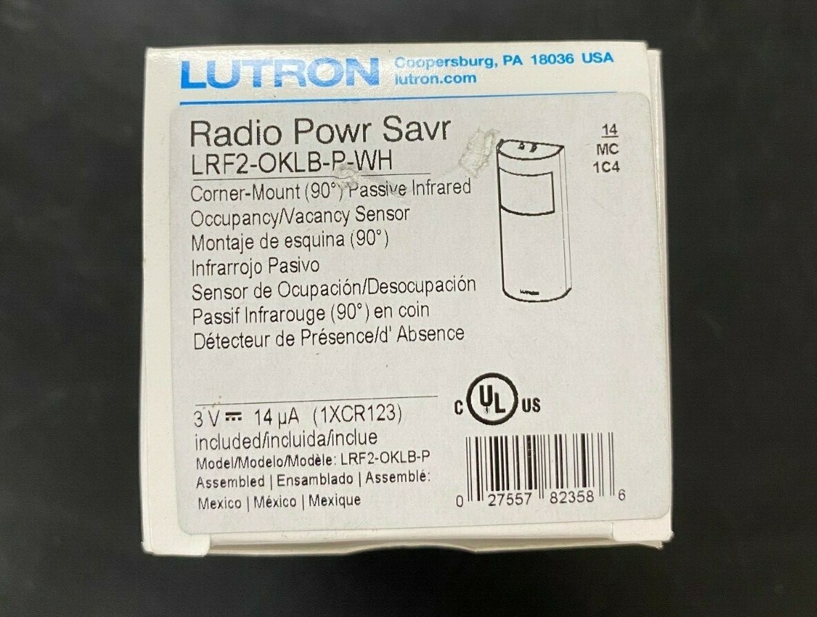 Used Lutron LRF2-OKLB-P-WH Radio Powr Savr Wireless Corner-Mount Occ Sensor