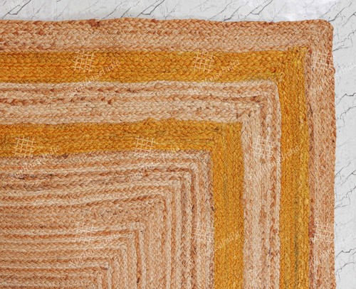 Indian handmade natural with yellow dubal border jute rug home decor rug vintage - Picture 6 of 9