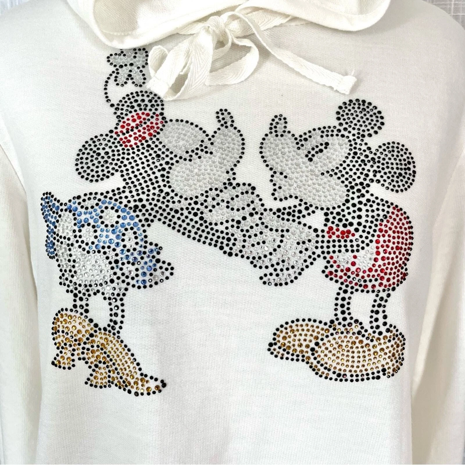 OFF WHITE Felpa con cappuccio Parchi Disney strass Topolino Minnie S maglione panna