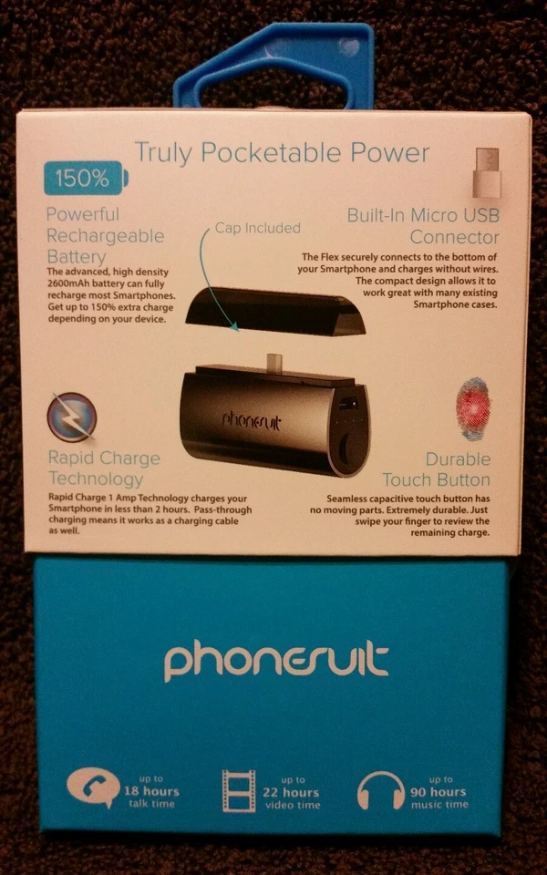 PhoneSuit "Flex XT" Pocket External Battery Charger For Smartphones - Black  NIB - Image 2 of 4