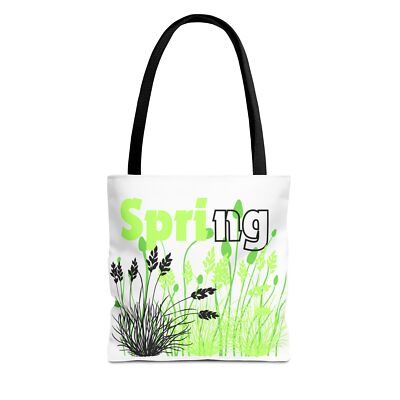 Spring Letter Printed with Beach Grass in Green Tones Tote Bag 