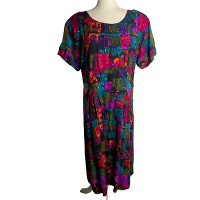 Vintage 90s Midi Dress Womens L Purple Pink Multicolored Lace Up Sequins  Beaded | eBay