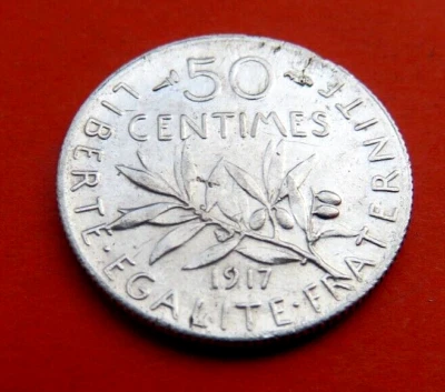 Belle Pièce de 50 Centimes 1917 SEMEUSE Type " ROTY " - Photo 1/2