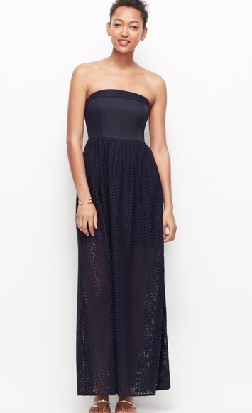 NWT ANN TAYLOR Dark Blue Strapless Mesh Maxi long summer Dress 0 xs $159
