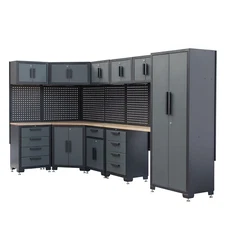Garage Storage Cabinet 15Pcs Workshop W/Steel Cabinet Drawers Workbench Pegboard