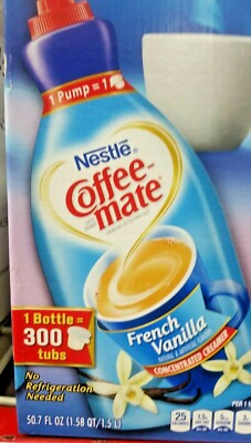 (ONE) 50oz NESTLE COFFEEMATE CREAMER BOTTLE W/ PUMP FRENCH VANILLA OFFICES/HOMES