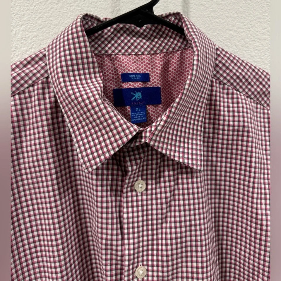 Camisa de vestir Egara a cuadros roja blanca negra con botones delanteros y cuello talla XL Foto 3 de 4