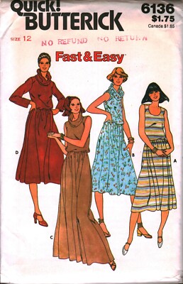 6136 Vintage Butterick Sewing Pattern Misses 1970s Casual Dress Fast ...