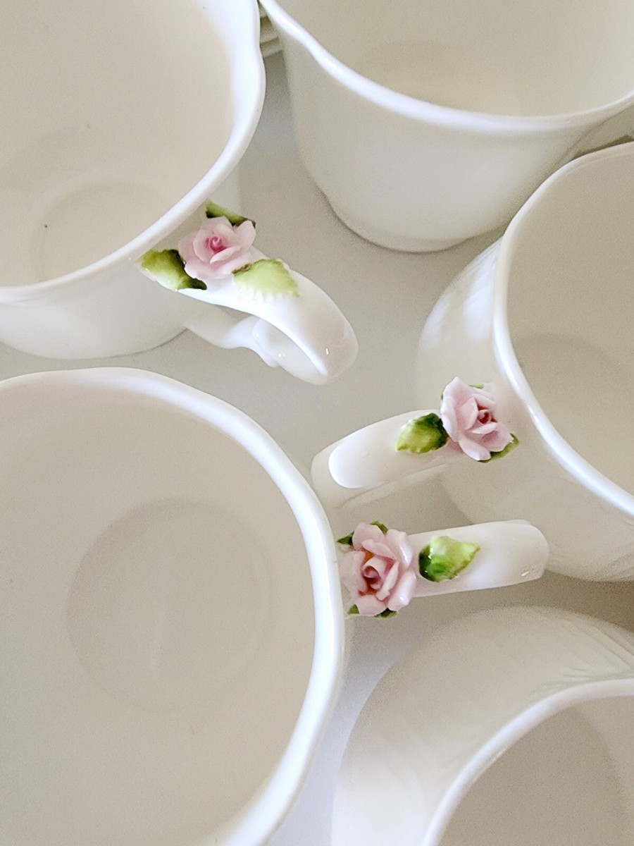 薔薇一輪 BONE CHINA Vintage 24 piece Bone China Tea Cups and Saucers white roses Made