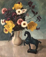 Anna L. Snider (U.S.A 1899-1973), Still Life - Flowers and Horse, c.1930, listed