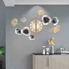 NEW 90*45cm Large Wall Clock Ginkgo Leaf Metal Wall Watch Living Room Home Decor