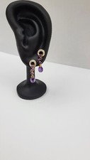 Genuine Amethyst and Diamond 14kt Gold Dangle Earrings
