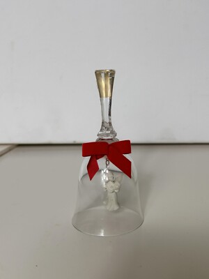 Vintage Angel Chorus Bell Intaglio 24% Lead Crystal Glass Red Bow VTG