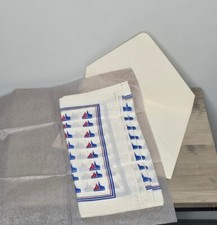 Vintage 1960s Silk White Red And Blue Sailboat Souvenir Gift Scarf