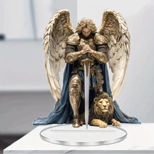 1pc Intricate 2D Acrylic Armored Angel Statue Spiritual Home Decoration Piece