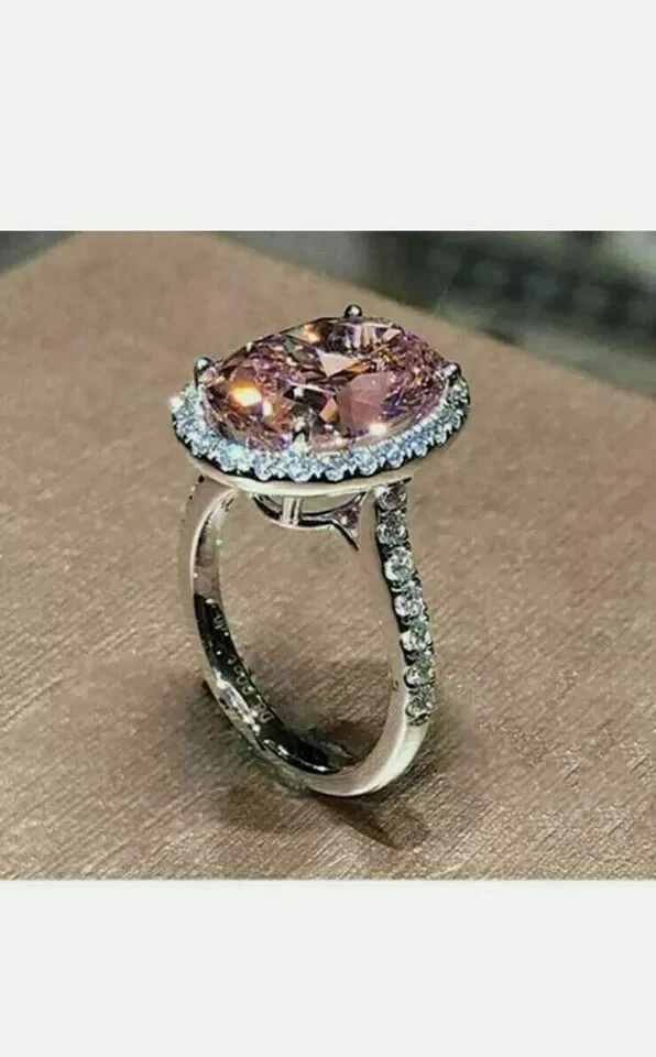 6. Anillo de compromiso de diamantes morganita natural corte ovalado de quilates de oro blanco de 14 quilates talla todos Foto 3 de 4