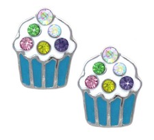 Aqua Cupcake Colorful Sprinkles Stud Post Earrings Birthday Girl Jewelry Gift