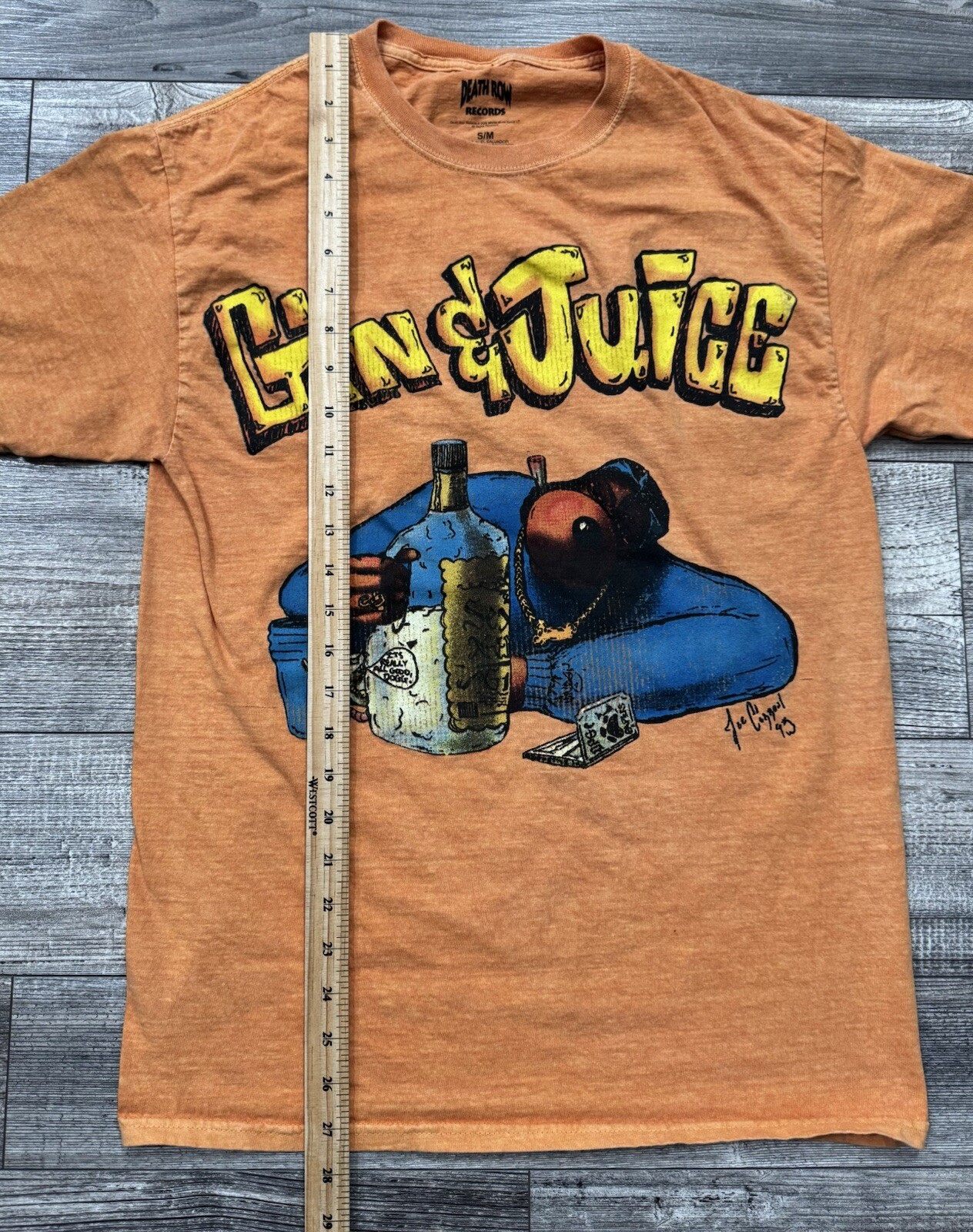 FILA T shirt uomo Death Row Records Gin & Juice grafica arancione lavato taglia S M 2022