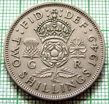 Great Britain George VI 1949 2 SHILLINGS, Tudor rose Thistle Shamrock