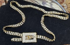 Vtg Signed OTC Rhinestone Bling Sparkle Prong Gold Tone Belt Adjustable 36