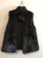 Gallery Dark Brown Faux Fur Vest Coat Jacket Reversible Women Stylish Unq Size S