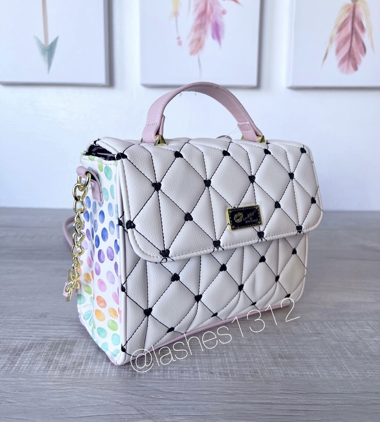 Luv BETSEY JOHNSON Purse Addy Crossbody Bag Quilted White Rainbow