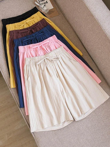 Bermudas informales de verano para mujer de algodón cintura elástica cordón hasta la rodilla - Imagen 3 de 36