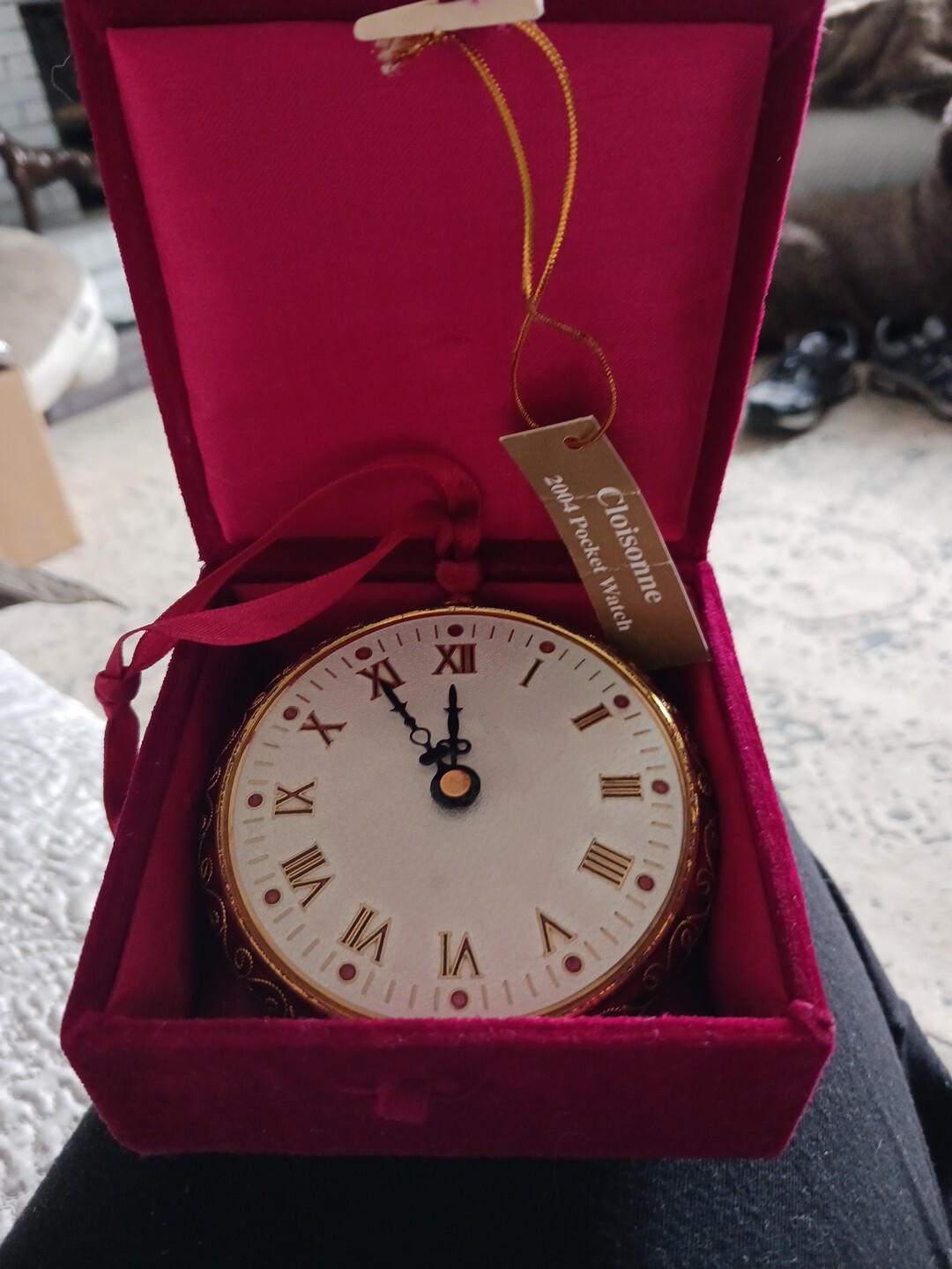 DILLARDS 2004 CLOISONNE POCKET WATCH CLOCK CHRISTMAS ORNAMENT 31/2" w