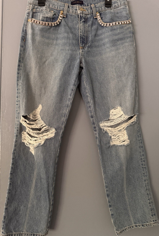Ramy Brook New York Women’s Bootcut Light Wash Embellished Distressed Jeans