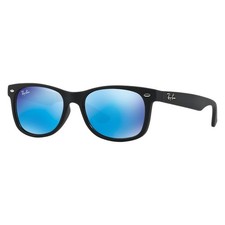 NEW Ray-Ban Junior New Wayfarer Kids Sunglasses Matte Black Blue Mirror Lens